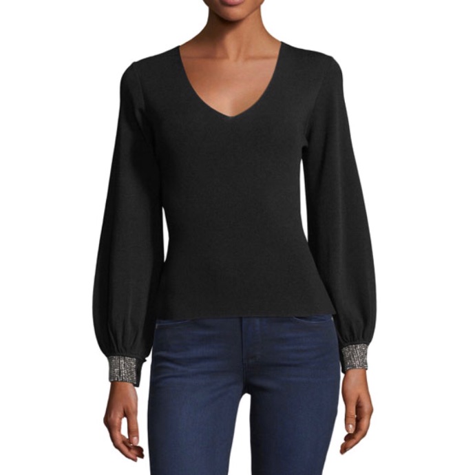 Milly Rhinestone-Cuff Pullover